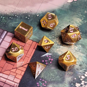 Forged Signature Bronze Purple Glitter Metal RPG Dice Set of 7