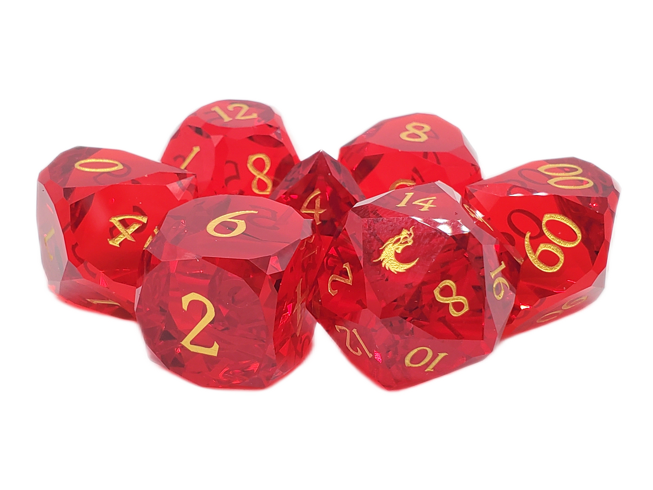 Old School Dice: Gemstone 7-Piece Set - Diamond Cut - Red Ruby