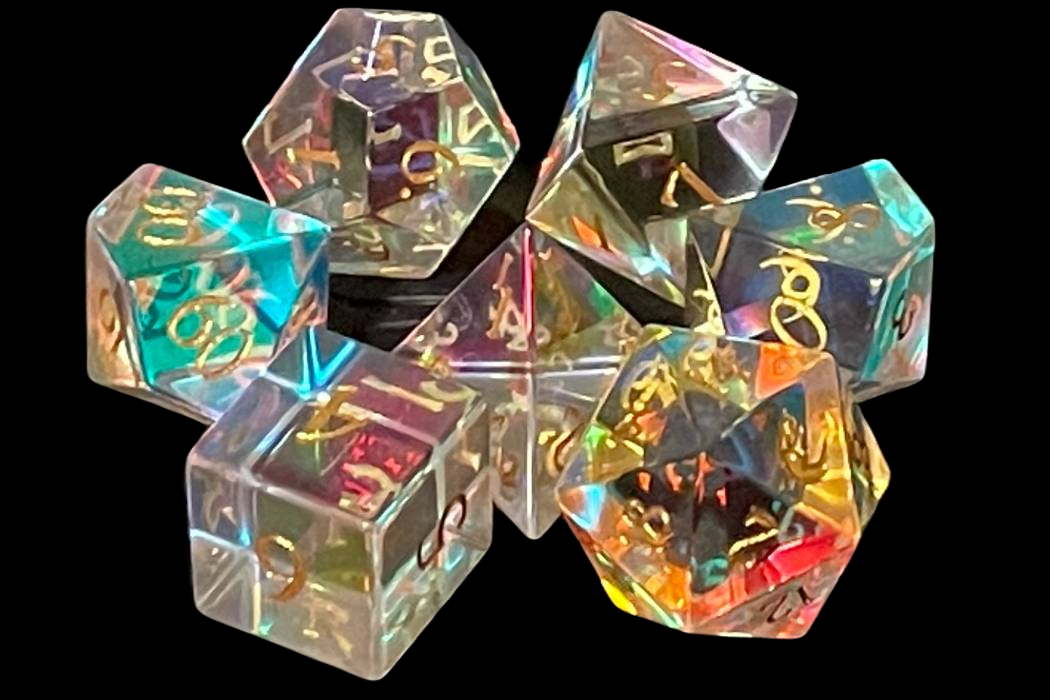 Old School Dice: Gemstone 7-Piece Set - Prismatic Dreams