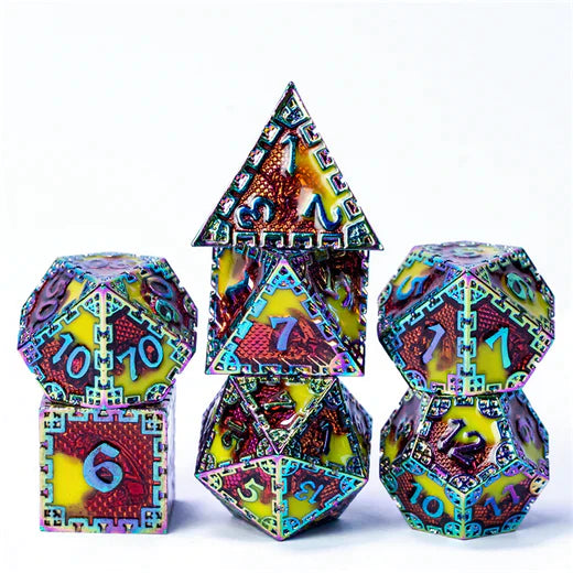 Hidden Dragon Burnt Opal & Red RPG Metal Dice Set