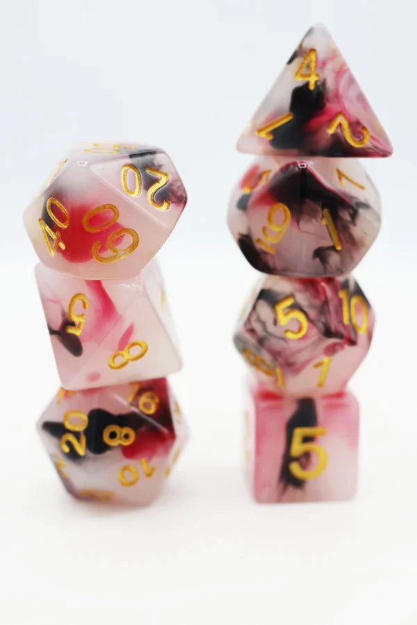 Foam Brain Games: Black and Red Opalescent Jade RPG Dice Set