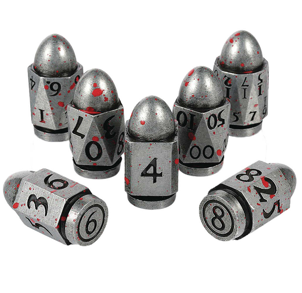 Metal & Enamel Bullet Dice Blood & Iron 7pc Set