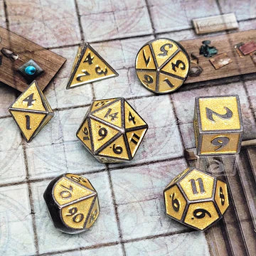 Guardian Iron Gold Glitter Metal RPG Dice Set of 7