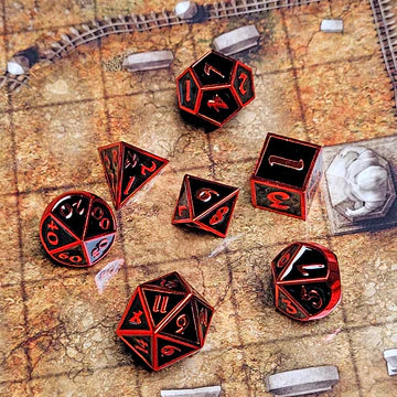 Guardian Red Black Enamel Metal RPG Dice Set of 7