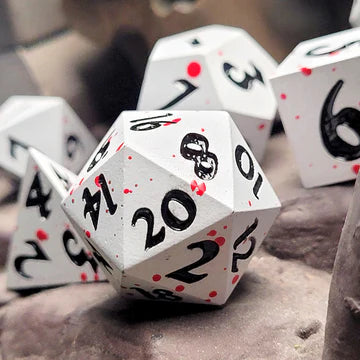 Forged Signature White with Blood Splatter Metal RPG Dice Set of 7