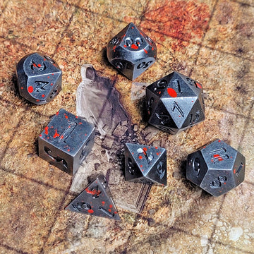 Forged Signature Iron Blood Splatter Metal RPG Dice Set of 7