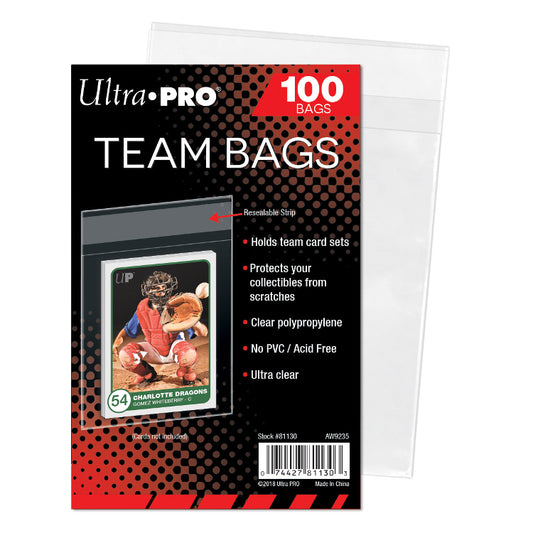 Card Sleeves: 3- 3/8" X 3-7/8" Team Bags Resealable (100)
