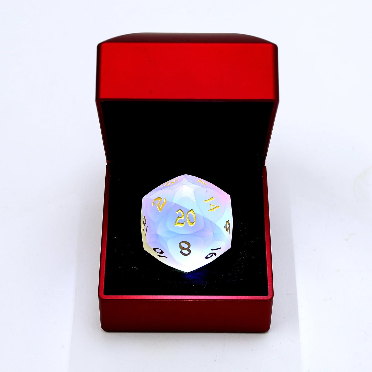 30mm Chonk Luster Cut D20 - Frosted Prismatic Crystal