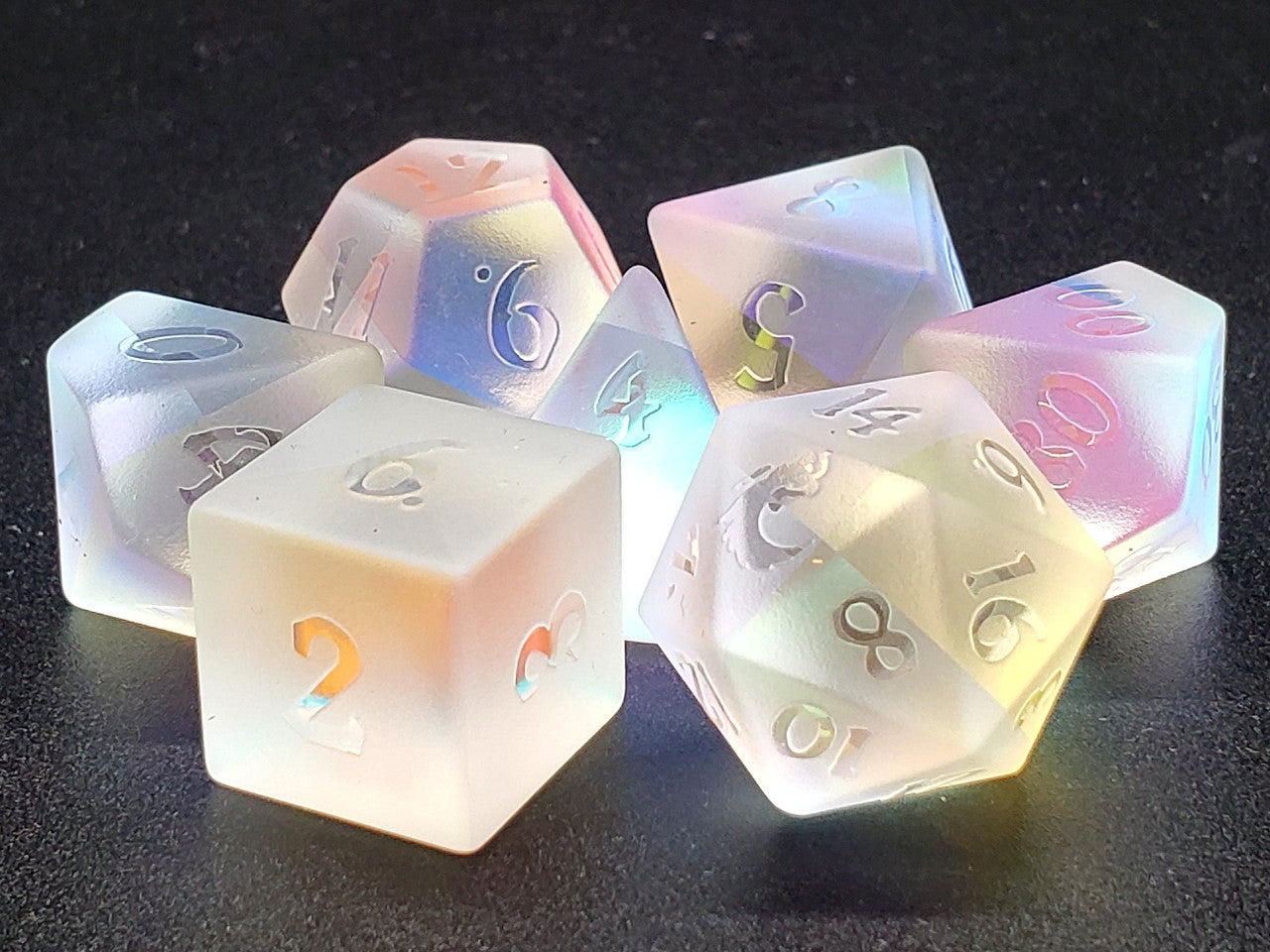Old School Dice:  Gemstone 7-Piece Set - Frosted Prismatic Dreams
