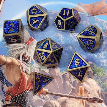 Mini Bardic Blue Metal RPG Dice Set