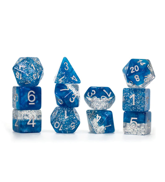 “Glitter Blue” Halfsies Dice – Sparkle Edition! (7 Polyhedral Dice Set)