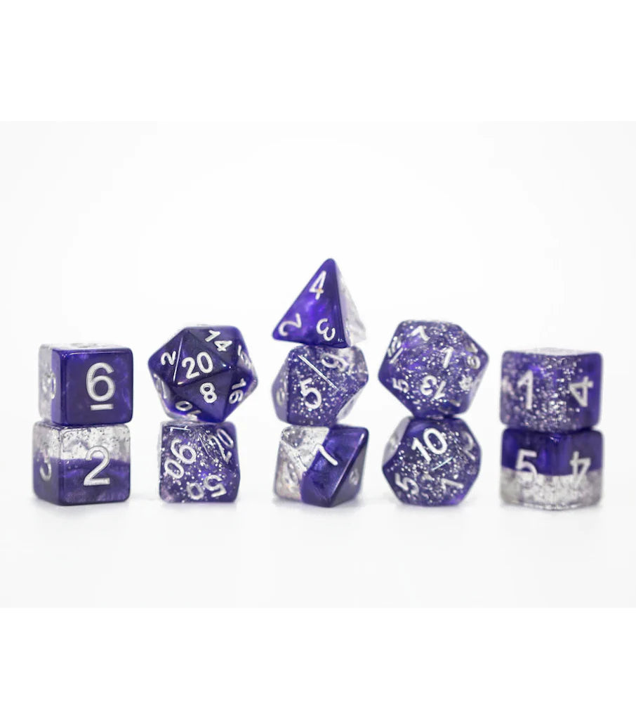 “Glitter Purple” Halfsies Dice – Sparkle Edition! (7 Polyhedral Dice Set)