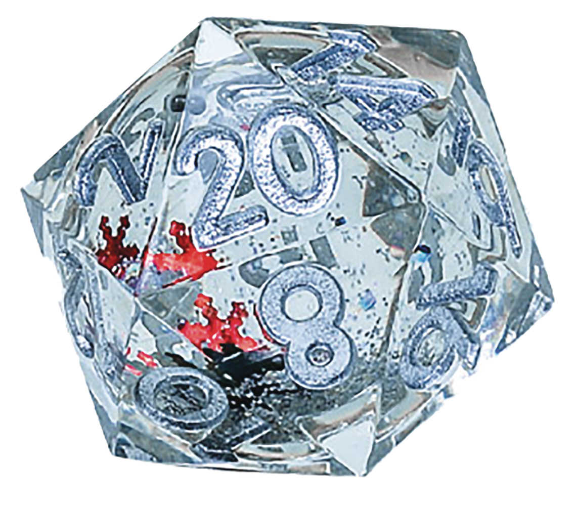 Snow Globe 22mm Sharp D20 Silver Ink & Glitter Red Flakes