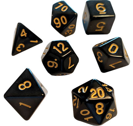 RPG Dice Set (7): Solid Black Gold Ink