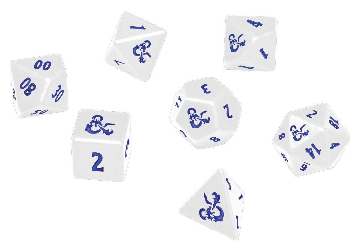 Dungeons and Dragons RPG: Icewind Dale - Heavy Metal - Poly White and Blue Dice Set (7)