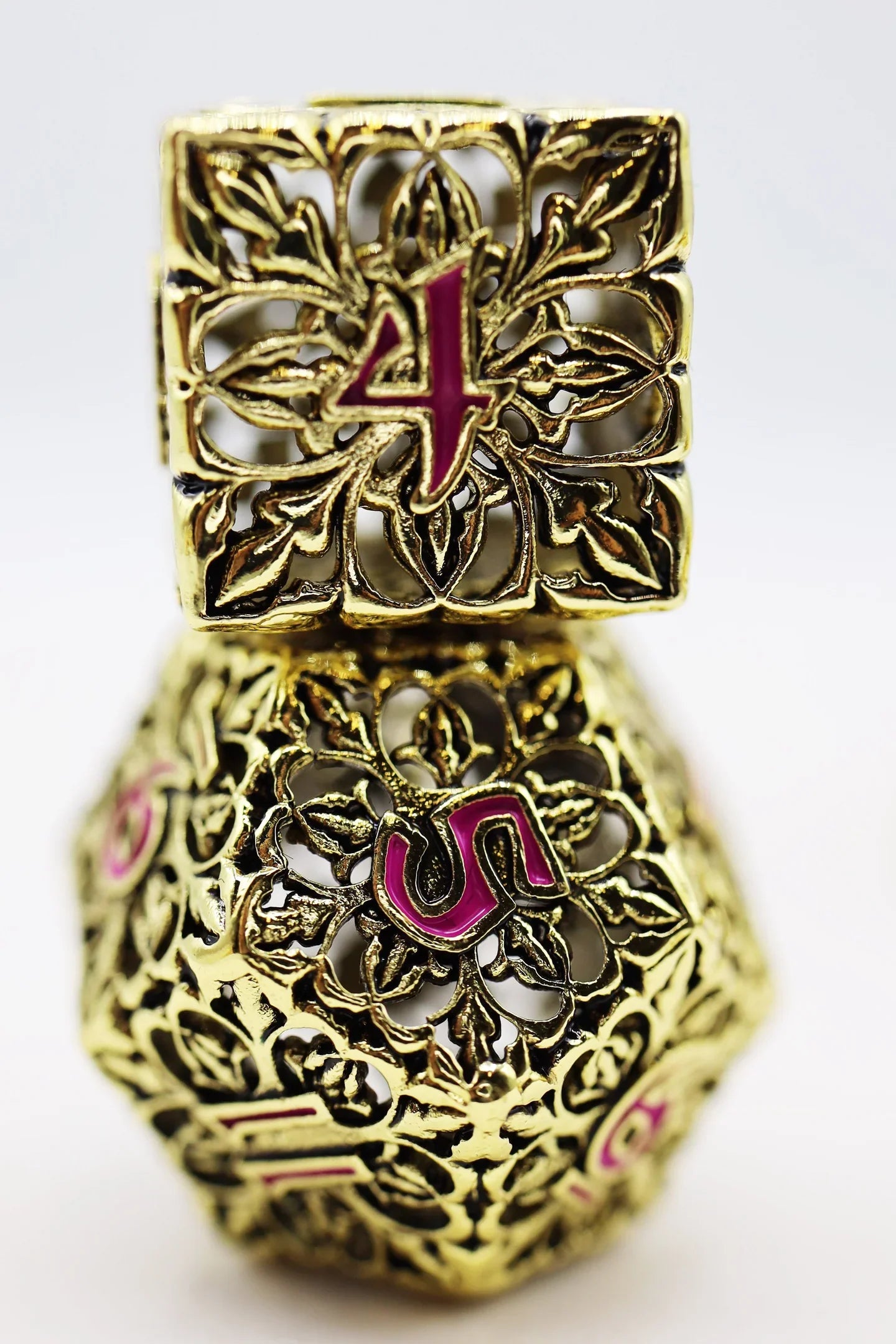 FLEUR DE LIS: GILDED MAGENTA - HOLLOW METAL RPG DICE SET