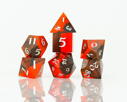 Wood Resin RPG Dice Set (7): Crimson Grove