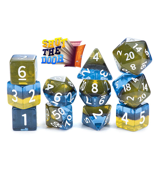 “Shut the Door” Sui Generis “Dice Tower” Dice (7 Polyhedral Dice Set)