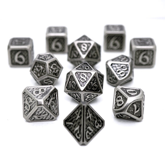 Dice Hard Dice 11 Piece RPG Set - Drakona Eldric Argentum