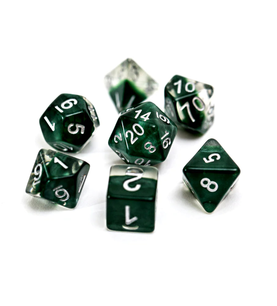 “Hunter Green” Neutron Dice (7 Polyhedral Dice Set)