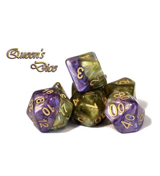 “Queen’s” Halfsies Dice (7 Polyhedral Dice Set)